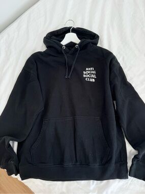 Anti Social Social Club Classic Black Pullover Logo Hoodie - Size Small